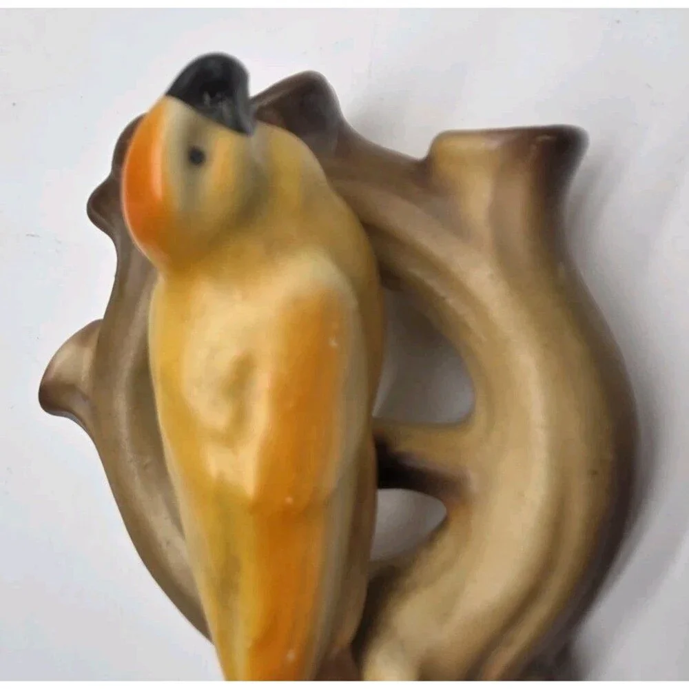 Vtg Czech Pottery Bird Pretzel Branch Vase Wall Pocket Czechoslovakia